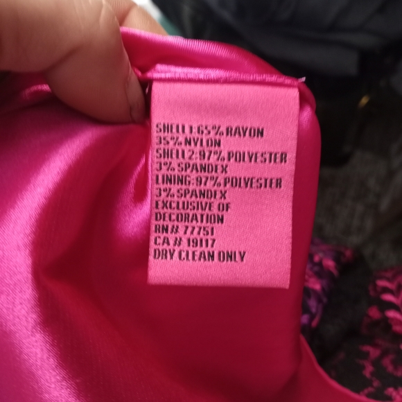 Vintage BETSEY JOHNSON Strapless Pink Embroidered Black Lace Fit & Flare… - Picture 3 of 5